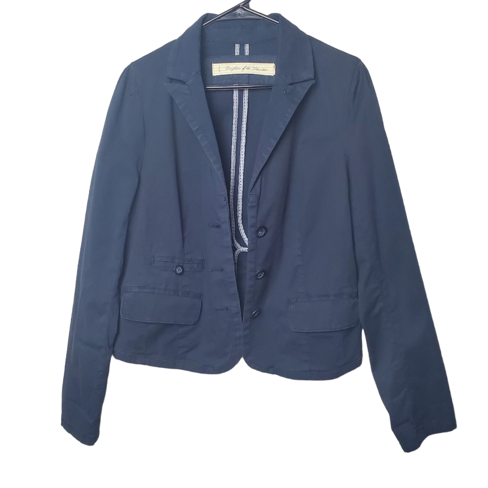 Anthropologie Daughters of the Liberation Size 10 Navy Blue Cotton Blazer Jacket